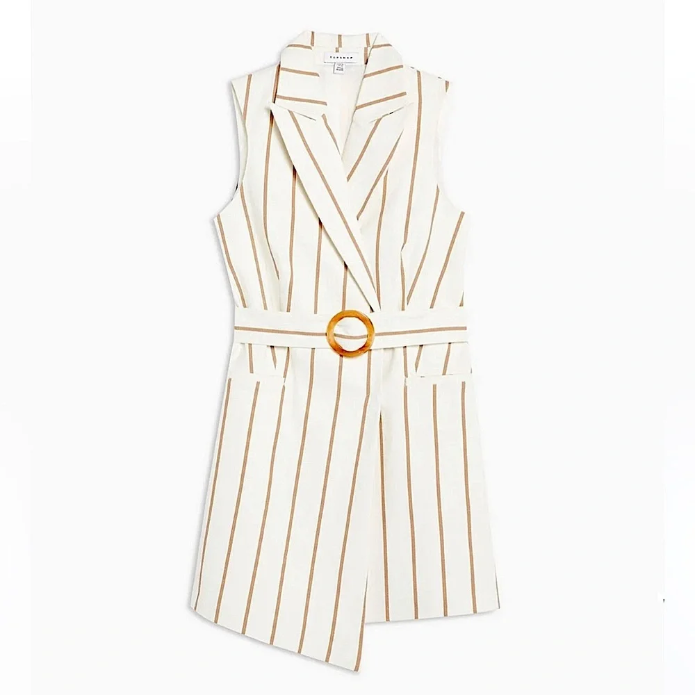 NWOT- Topshop- Belt Stripe Sleeveless Blazer- Size US 10 - Picture 4 of 10